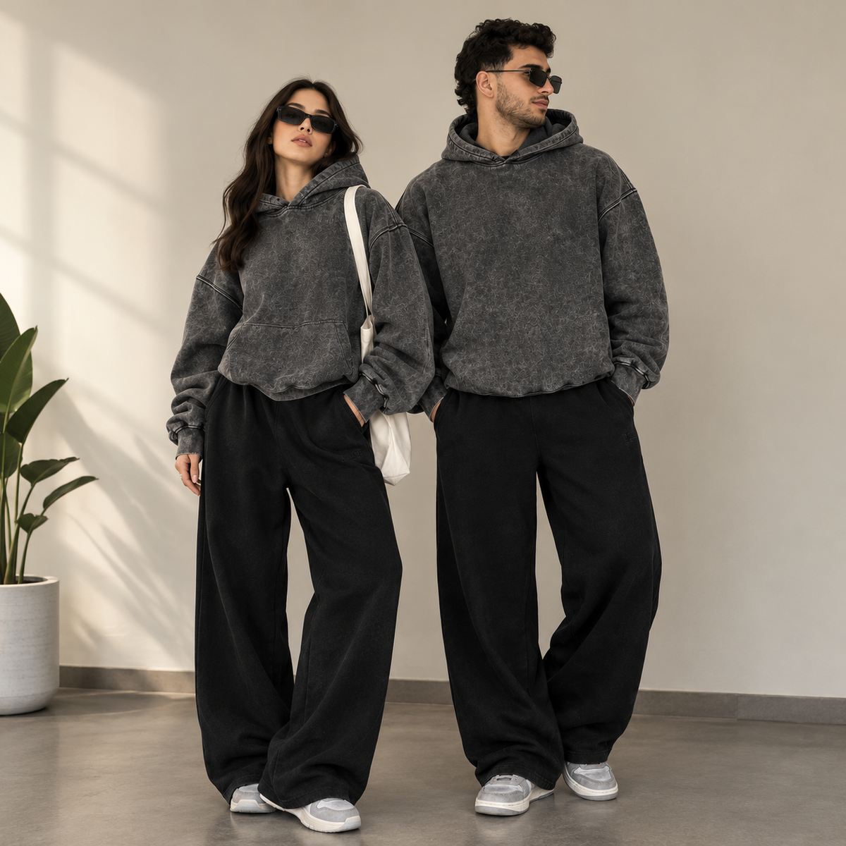 WEAVES Unisex Acid Wash Oversized Hoodie – VintaWomenge Charcoal Streetwear for Men & Women