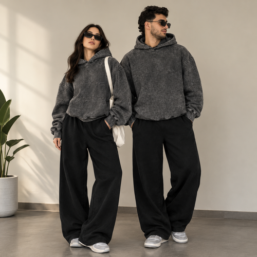WEAVES Unisex Acid Wash Oversized Hoodie – VintaWomenge Charcoal Streetwear for Men & Women